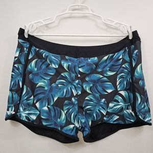 NWT Holipick Plus Size Swim Shorts 26W Women’s Blue Leaf Print Black Swimwear